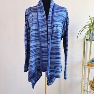 Chaps Blue Stripe Cotton cardigan, sz Medium, travel wrap cardigan, handkerchief